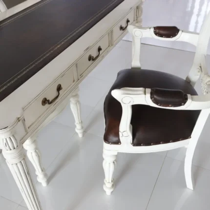 Vintage White Console Table with Drawers and Shabby Chic Armchairs – Antique Reproduction Set