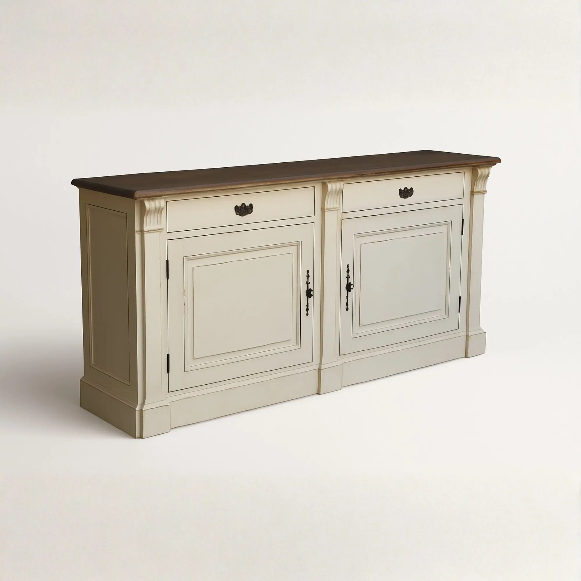Ardena French Provincial Sideboard with Distressed White Finish and Dark Wood Top 1