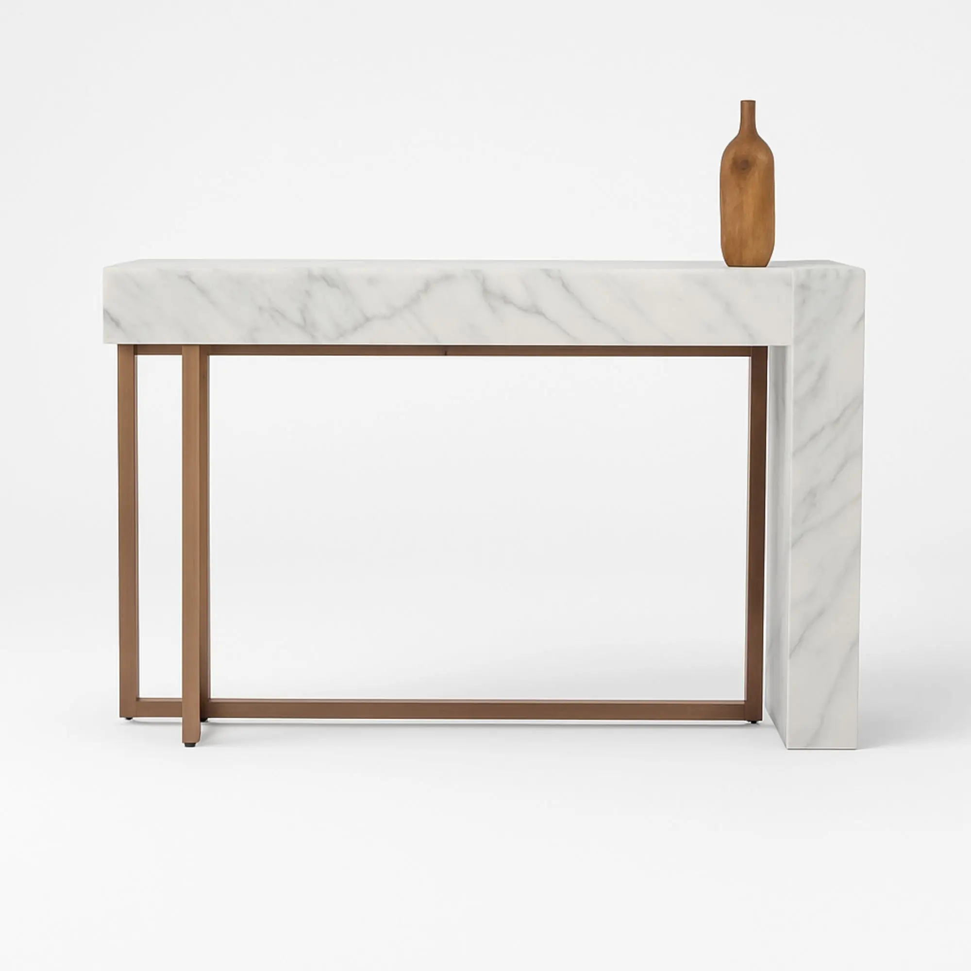 Ardena Mid-Century White Marble Console Table with CopperGold Metal Base 1