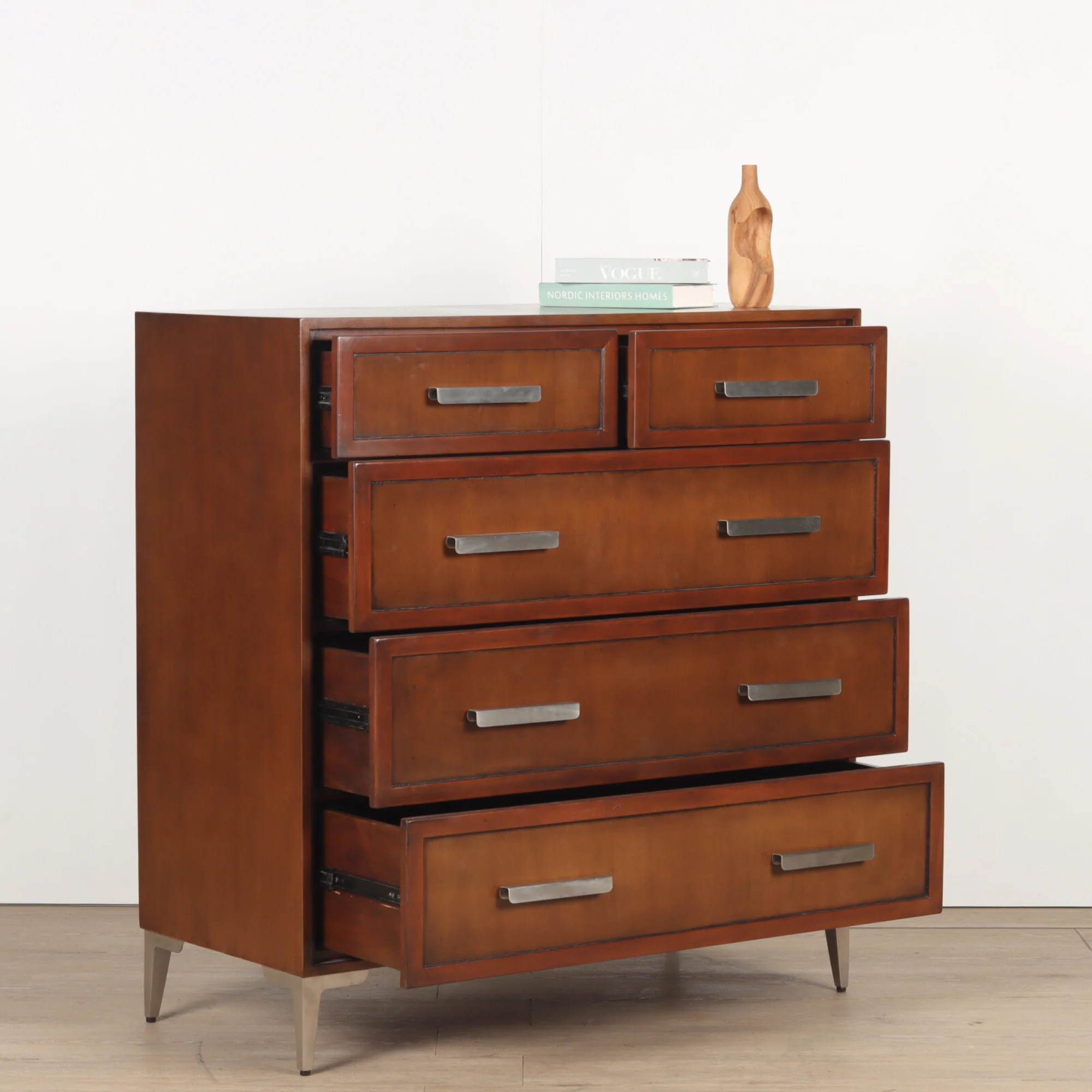 5-Drawer Chest – Mid-Century Brown Finish 4