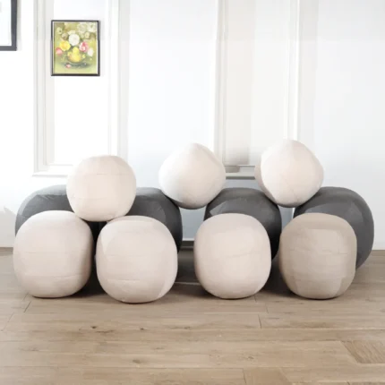 Round Velvet Sphere Ottoman – Mid-Century Accent Seat in Neutral Tones