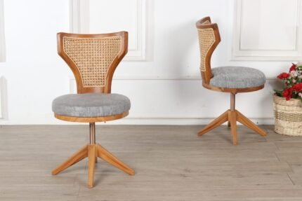 Premium Ergonomic Swifel Office Chair – 100% Solid Teak with Rattan Back